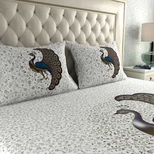 Image of LA VERNE Combo Pack of 2 Double Bedsheet with 4 Pillow Covers | Cotton Double Flat 104 TC Jaipuri Prints Bedsheet 240 X 220 CM