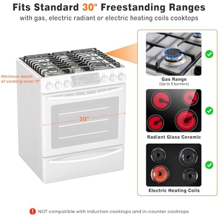 Stanbroil Flat Top Griddle for Standard 30 Ranges with Gas/Radiant Glass Ceramic/Electric Coil Cooktops, Includes 2 Drip Trays and 4 Spacers
