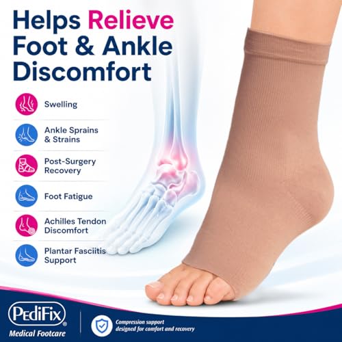 Image of Pedifix Compression Ankle Sleeve for Foot and Ankle Support, Beige,XLarge