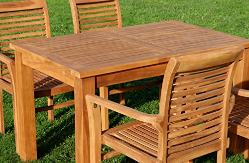 AS-S ASS Teak Set: Gartengarnitur Bigfuss Ausziehtisch 130-180 x 80cm mit 4 Alpen Sessel Holz Serie JAV