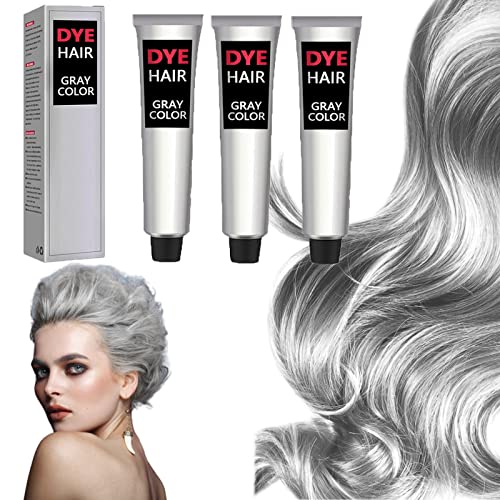 2023 New Silver Gray Natural Hair Dye Cream, Silver Gray Hair Dye Cream For All Hair Types, Unisex Silver Hair Dye, Fashion Permanent Color Cream For All Hair Types (3Pcs) #TOP17