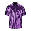 Men's Short Sleeve Shirt Casual Leisure Disco Night Club Party T-Shirt with Design for Men, purple, S #3