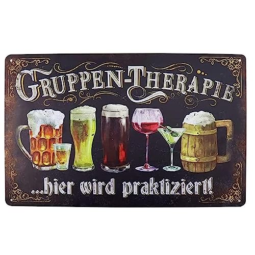 JOYOLA Decor Lustige Bar Zeichen, Blechschild Bar Schild Metallschilder, Gruppen-therapie hier wird praktiziert, Vintage Metall Wandschild für Haus, Café-Bar, Club, 20x30cm