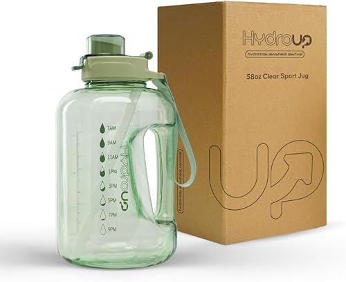 Miniatura 12 de Jarra deportiva de 58 onzas, jarra de agua grande de plástico transparente con popote 2 en 1 y tapa para beber, marcadores de tiempo motivacionales,