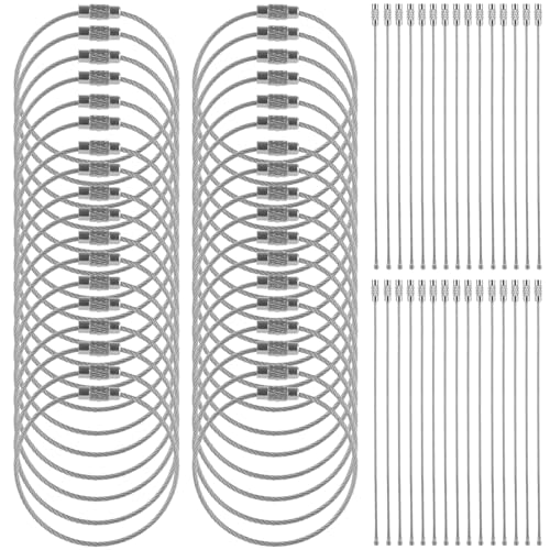 YOUNTHYE 150PCS Wire Keychain Cable 6 inch Bulk Stainless Steel Wire Key Ring Large Cable Key Ring Wire Luggage Tag Cable Silver Aircraft Cable Key Ring Loops for Hanging ID Tags or Luggage Tags