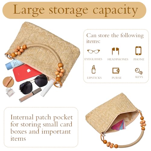 Bolso pequeño de paja con asa de madera para mujer miniatura 3