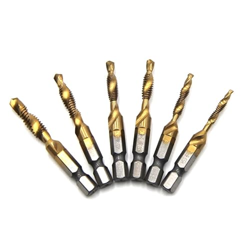 5Pcs Titanium Combination Drill Tap Bit Set Screw Tapping Hex Shank Hss Metric/Imperial Plug Drill Bits Hand Tools (Titanium 10-32Nc) #TOP1