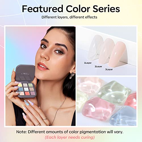 Modelones Jelly Gel Nail Polish Set, 9 Colors Neutral Nude Pink White Solid Gel Polish Translucent Pudding Gel Upgraded Crème Manicure Palette Soak Off Led Nail Art Kit Salon Diy, With Pro Nail Brush #TOP3