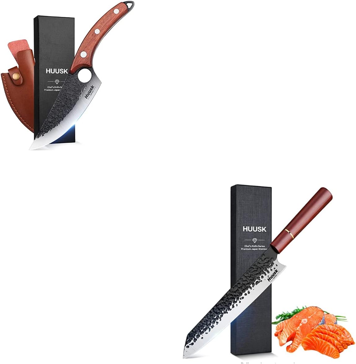 Huusk Viking Knives Hand Forged Boning Knife Bundle with Hand Forged Meat Sushi Knife