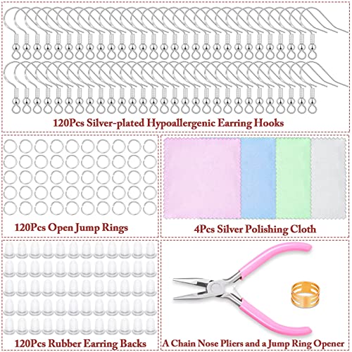 120Pcs Earring Hooks, Acejoz 366Pcs Earring Making Kit With Hypoallergenic Earring Hooks, Jump Rings, Earring Backs, Jewelry Pliers, Jewelry Cleaning Cloth For Earring Making #TOP2