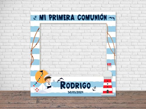 Photocall en Cartón para Comunión Marinero Personalizado | 100x100cm | Photocall Económico y Original | Photocall Troquelado