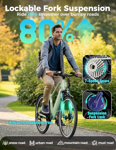 Jasion 26″ Electric Bike for Adults, Internal Removable