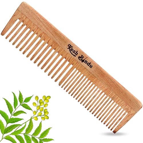 Image of Handmade Kacchi Neem Wooden Comb For Women Detangling, Frizz Control & Shine, Suited For All Hair Types Kangi (Dual Tooth)