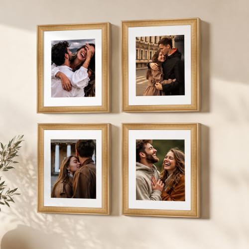 Image of Art Street Wooden Photo Frame for living room, Aesthetic Cave Design Photo Frames for Photograph, Art Work, Certificates Set of 4 (8x10 Inch, Wood Brown)