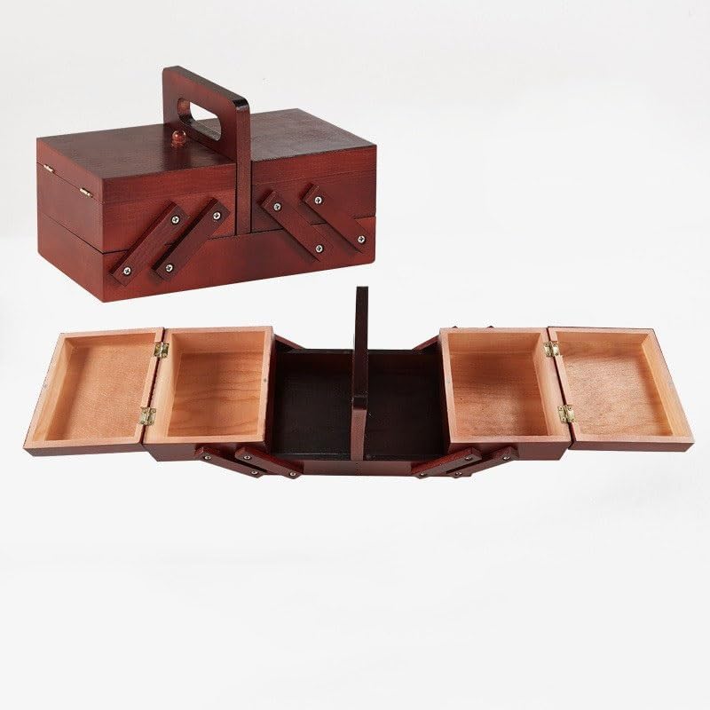 Wooden Expandable Sewing Box Sewing Kit Storage Box with Handle,Expandable Sewing Box, Wooden Sewing Basket for Embroidery Kits, Quilting Supplies, Cross Stitch Kits