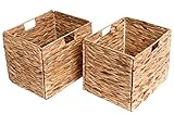 SENRYEE Storage Baskets，Wicker Baskets,Hyacinth Basket For Shelf,Folding 2 Packs Handmade Woven, Seagrass Baskets,Shelf Baskets For Storage...