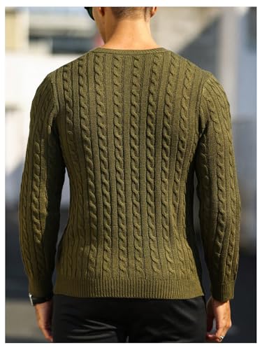 Men's Cable Knit Round Neck Sweaters Long Sleeve Slim Fit Pullover Tops Knitwear2