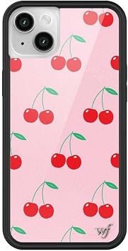 Wildflower Cases - Compatible with iPhone 13/14 | Protective Black Bumper, 6.5ft Drop Test Certified, Women Owned Small Business | Fruit Red Classic Cute Aesthetic Trendy | Pink Cherries