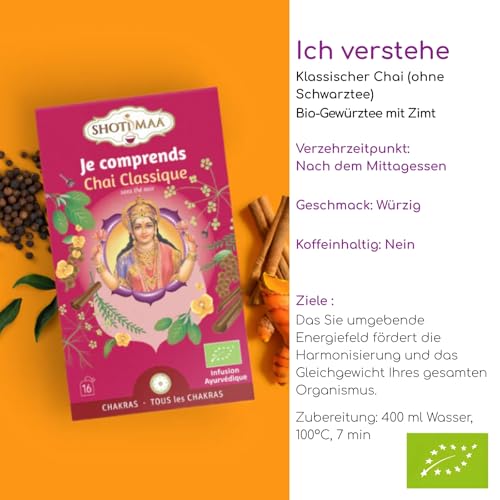 Bio-Kräutertee Chai Klassik ohne Koffein – Kräftige und ausgewogene Infusion – Moment der Entspannung und Stabilität – Ideal nach dem Essen