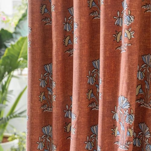 Image of Tranquebar Curtain Co. 100% Blackout, Complete Darkening Curtains with Lining (Polyester), Coral Floral Print, Cotton Blackout Curtains 5 Feet for Window, BackTabs, Kumud (152 cm) - 1 Piece