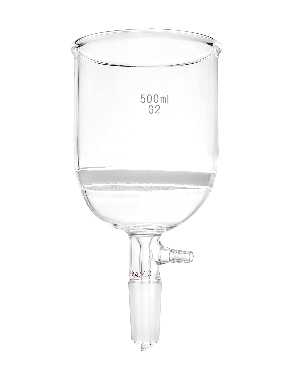 QWORK 500ml Filtering Buchner Funnel Medium Frit (G2) Lab Glassware with Standard 24/40 Joint and Vacuum Serrated Tubulation, 94mm I.D, 100mm Depth
