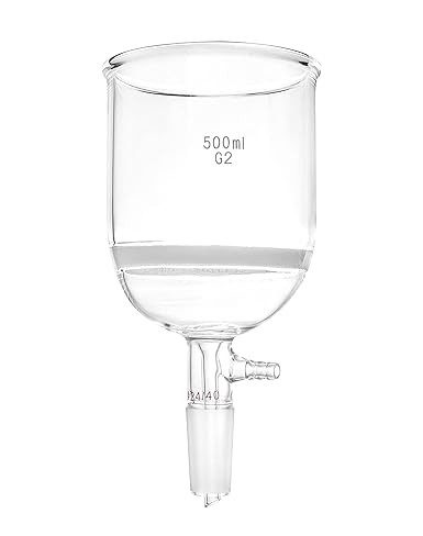 QWORK 500ml Filtering Buchner Funnel Medium Frit (G2) Lab Glassware with Standard 24/40 Joint and Vacuum Serrated Tubulation, 94mm I.D, 100mm Depth