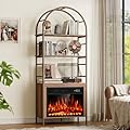 BREEZEHEAT 23 Inch Electric Fireplace with Bookshelf, 72" Tall Arched Bookcase w/Remote Control, Timer, Realistic Flame, Modern Storage Accent Bookshelf for Home, Office, Living Room, Walnut