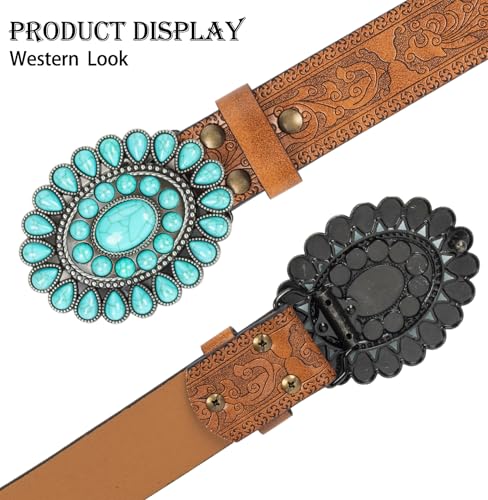 Image of Western-Leather-Belts-Women Vintage Waist-Belts with Hollow Out Flower