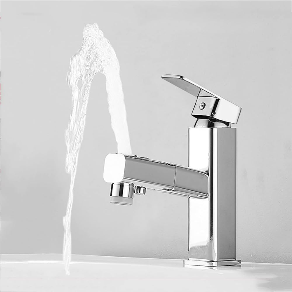 Robinet de salle de bains extractible mitigeur lavabo chrome monotrou moderne