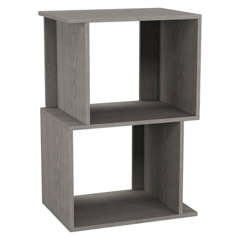 URBNLIVING 40cm Width Cedar Grey 2 Tier Wooden Shelving Unit Freestanding Bookcase Display Organiser with Irregular Storage Compartments for Bedroom Study Living Room Office Modern Open Bookshelf