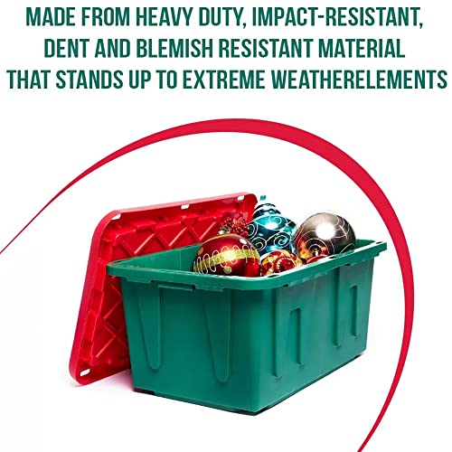 HOMZ 4427MXDC.02 Durabilt 27 Gallon Heavy Duty Impact Resistant Stackable Holiday Storage Tote with Snap-Fit Lid, Green/Red (2 Pack) - Thumbnail 2
