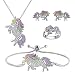 SHWIN Unicorn Necklace - 4 Pack Rainbow Unicorn Earrings Ring Necklace Bracelet Jewelry Set for Girls (Unicorn Gift Set #4)