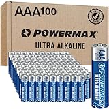 Powermax 100-Count Triple AAA Batteries, Ultra Long Lasting Alkaline Battery for Home and Office, 10-Year Shelf Life, Reclosable Packaging