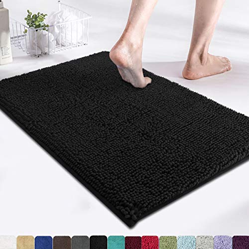 MAYSHINE Non-Slip Bathroom Rug Shag Shower Mat(17x24 Inches) Machine Washable Bath Mats with Water Absorbent Soft Microfibers of Black