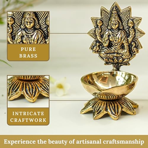 Image of Behoma 100% Pure Brass Laxmi Diya for Pooja Room | Lakshmi Idol for mandir | Maa Laxshmi Devi Decoration Item | Ideal for Housewarming, Wedding, Anniversary, Festival, Spiritual & Gift Purposes