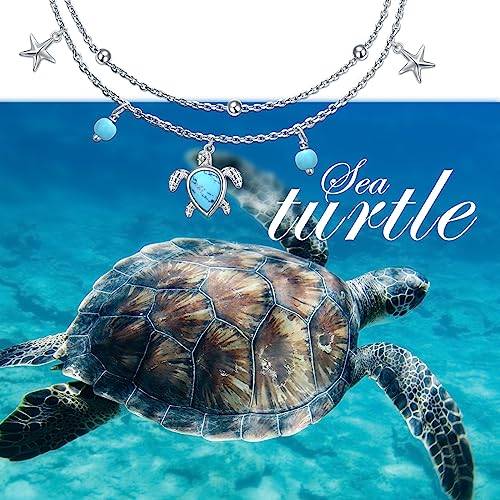 Image of Ladytree S925 Sterling Silver Boho Beach Double Layer Anklets Bracelet for Women Adjustable 9 to 11 inches