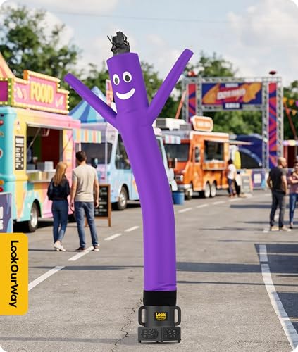 Image of LookOurWay Air Dancers Wacky Waving Inflatable Tube Man Attachment - 7 Feet Tall Advertising Air Dancer Waving Man Inflatable Tube Guy - Blower Not Included - Purple