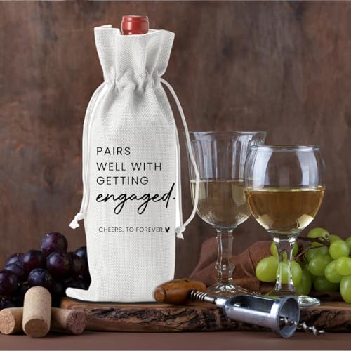 Image of Engaged Engagement Gifts for Couples Her Engagement Party Decorations | Bridal Shower Decorations Wine Bag Cheers To Forever Wine Accessory Sets - White