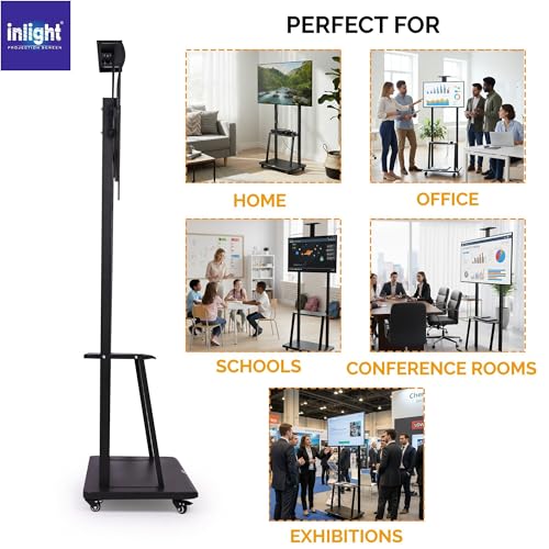 Image of Inlight Rolling /Mobile TV Cart with Wheels for 32-65 Inch LCD LED 4K Flat Screen TVs, TV Floor Stand with Shelf Holds Up to 70 Kgs | Adjustable Height Trolley Max VESA 610 x 410 mm