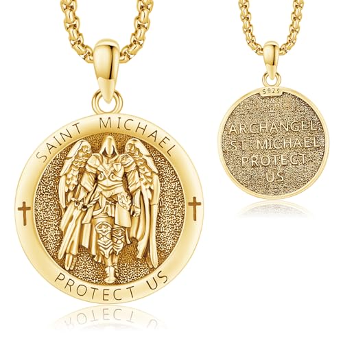 18K Gold St Michael Pendant/Saint Anthony/Archangel Raphael/St Benedict/San Judas/Jesus Cross/Santa Muerte/Virgin Mary Necklace 925 Sterling Silver Amulet Jewelry for Men Women