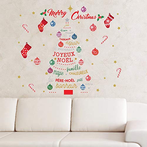 Wallflexi Christmas Decorations Wall Stickers "Merry Christmas & French Quotes Christmas Tree" Wall Murals Decals living Room Children Nursery School Restaurant Cafe Hotel Home Office Décor - Image 2