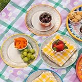 Talking Tables Handgefertigter Edelstahlteller mit grünem Emaille-Rand, langlebige Beilage, leicht, für den täglichen Gebrauch drinnen oder draußen, Essen, Picknick, Camping, Grillen, Sommergeschirr,