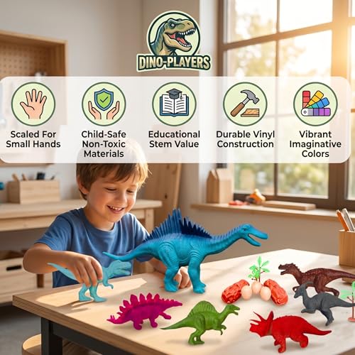 Image of ZESTHOME Dinosaur Toys for Kids | Realistic Dinosaur Figure Play Set with Eggs & Trees | Dinosaur Animal Action Toys for Boys & Girls | Imaginative Play Birthday Gift | 8-Piece Set