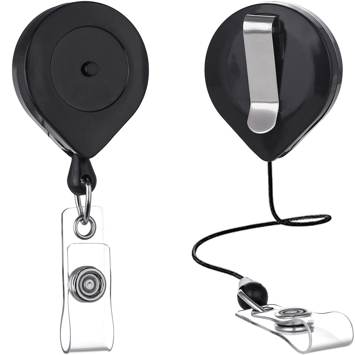 QREEL 2-Pack Retractable Badge Holder Reels with Interval Locking and Belt Clip - Black ID Badge Clips