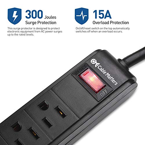 Cable Matters 2-Pack 6 Outlet Surge Protector Power Strip With Usb Charging Ports, 300 Joules With 12 Foot Power Cord In Black & 2-Pack 3 Outlet Surge Protector Power Strip With Usb Charging Ports #TOP3