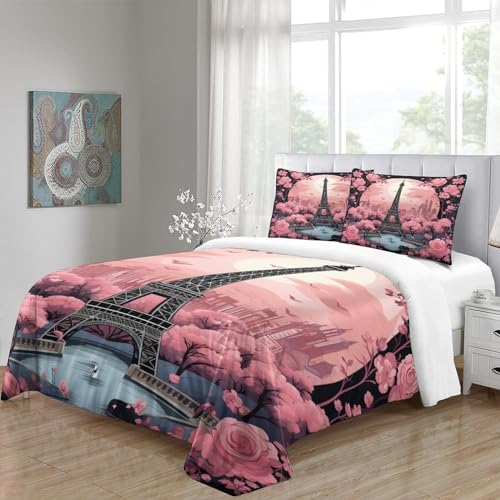 Housse de couette Tour Eiffel Rose E | Créez un cocon de douceur poétique
