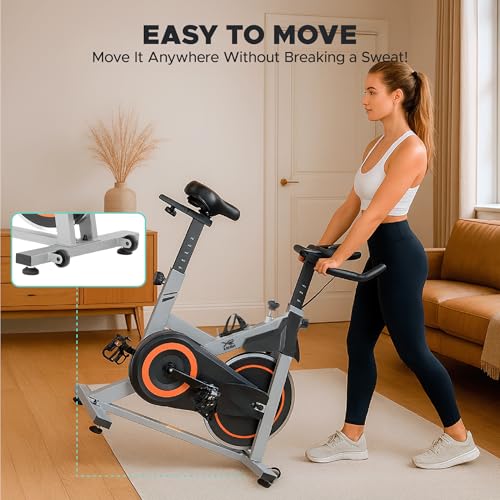 Image of Stationary Exercise Bike for Home, Indoor Cycling Bike with Silent Belt Drive, Adjustable Seat & Resistance, LCD Display, iPad Holder, 264 LBS Weight Capacity