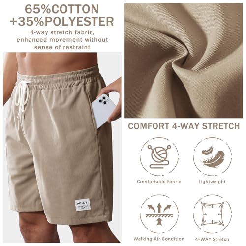Image of Mens Corduroy Shorts Cotton Blend Lightweight Soft Summer Shorts Elastic Waist Beach Casual Short for Men with Pockets