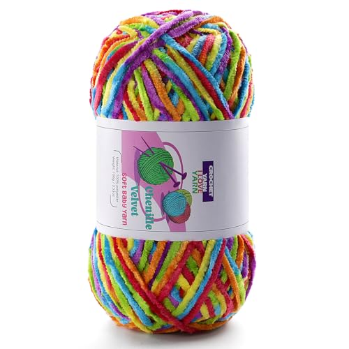Plush Chunky Chenille Yarn Fluffy Velvet Yarn for Crocheting Soft Thick Bulky Yarn for Knitting and Making Clothes Hats Scarves Blankets Cushions(3.5oz 196.8yds Each (Rainbow Color)