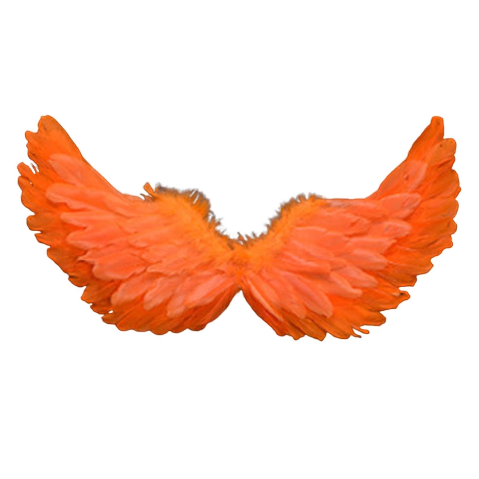 curfair Angel Feather Wings Costume Prop with Elastic Straps, Bright Color Lightweight Role Play Wings for Halloween Stage Performance Photography Cosplay (Orange)